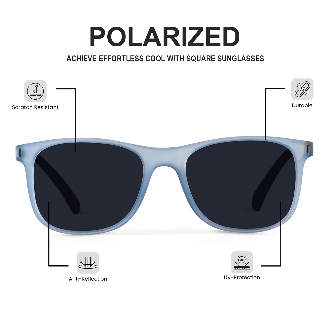 Buy Crystal Clear Polarized Square Sunglasses Woggles
