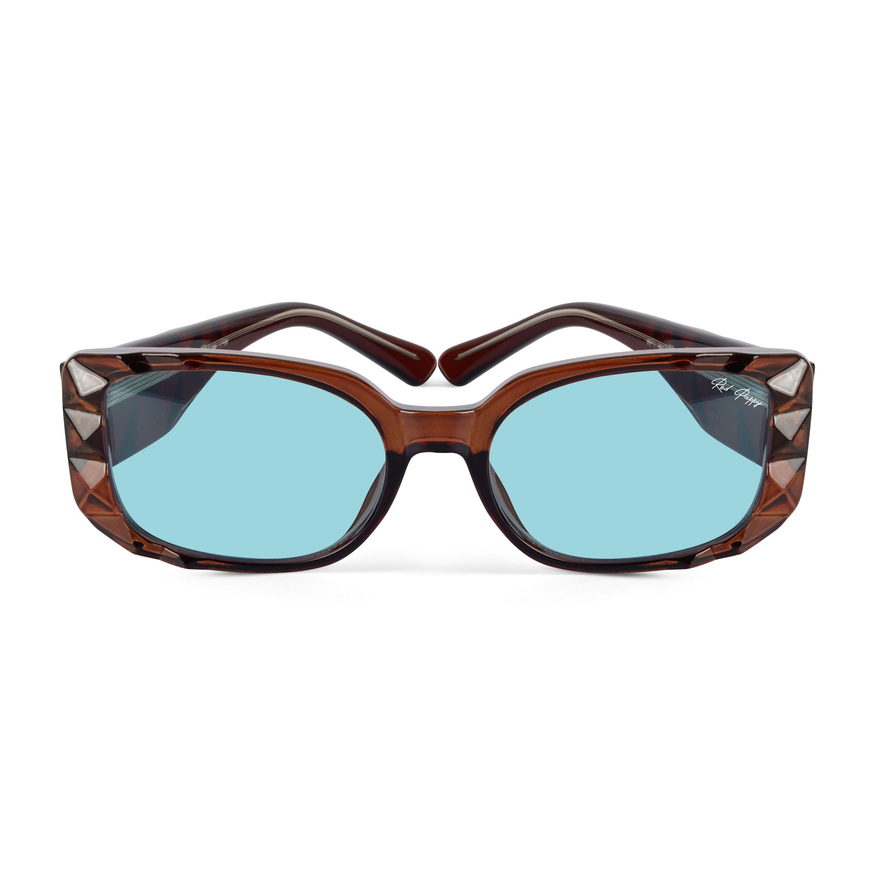 Buy Red Pappy Aetheris Aqua Blue Rectangle Sunglasses Woggles